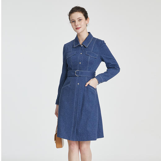 司歌单排扣风衣式连衣裙长袖显瘦弹力A881140 商品图4