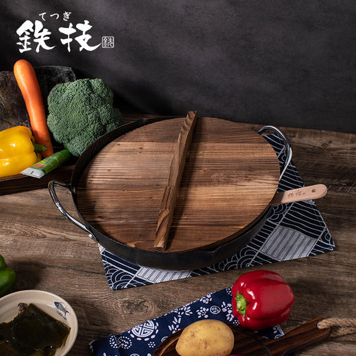 日本铁技铁双耳无涂层物理不粘饭店炒菜锅轻炒锅燃气灶煤气灶通用配木盖+木铲【需开锅】 商品图2