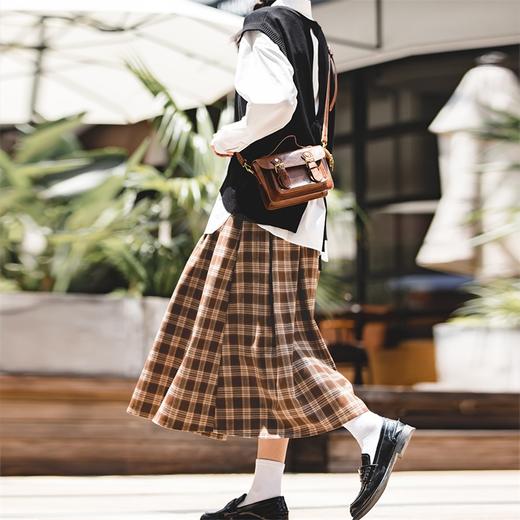 马登女装美式格子口袋半身裙宽松休闲显瘦显高复古格纹长伞裙秋季 商品图1