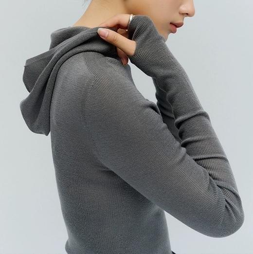 新款法式无压感毛衣叠穿设计感连帽修身打底衫含毛针织衫秋冬 商品图0