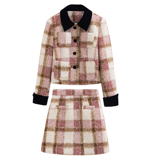 冬装新款，白鸭绒格纹圈圈呢元气撞色拼接羽绒套装HR-YJLY9003 商品图5