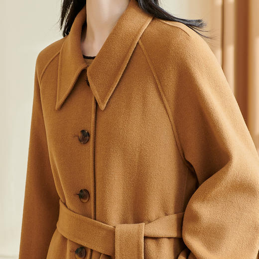 剩M/L/XL/XXL 米思阳2025冬季新款简约经典毛呢外套双面呢100%羊毛系带上衣1841 商品图4