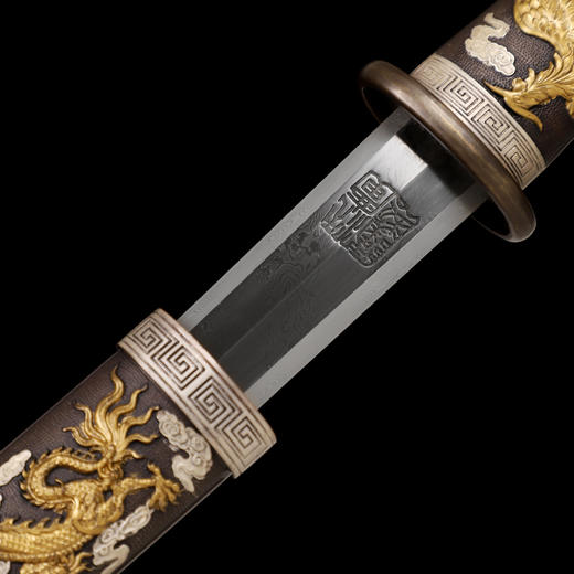 龙凤呈祥短剑小剑 手工花纹钢传统短剑 龙泉沈广隆宝剑 未开刃 商品图3