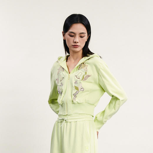 谜底宽松短款外套女2024春新款复古文艺风绣花连帽长袖241MW0055 商品图1