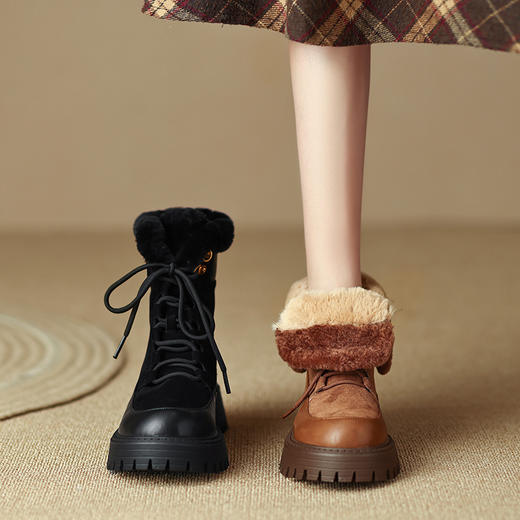 真皮雪地靴，圆头复古系带户外短靴SSS5108 商品图7