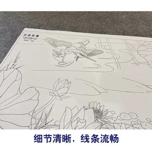 【大彩图】李晓明横幅工笔画白描底稿《荷塘双鹭》荷花白鹭临摹勾线花鸟线稿KA23 商品图4
