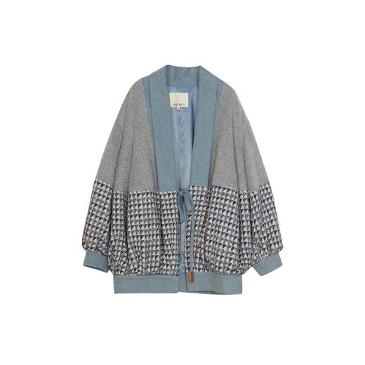 谜底中长款呢子大衣女2024春新款复古拼接感青果领毛呢241MD0095 商品图4