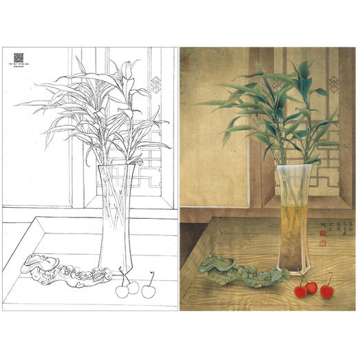 【大彩图】李晓明工笔画白描底稿《玉堂富贵》花瓶如意临摹勾线花鸟线稿K121 商品图0