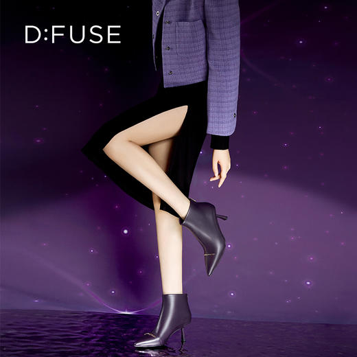 D:FUSE迪芙斯冬季新款短靴女牛皮通勤踝靴金属扣高跟短靴DF34116102 商品图7