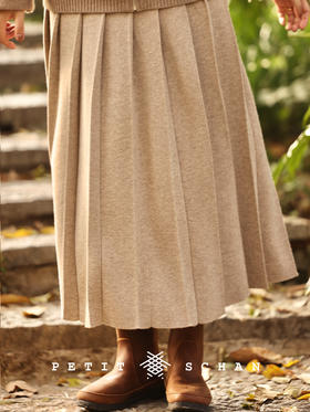 黎塞留 秋冬高端针织系列纯绵羊毛百褶针织半身裙