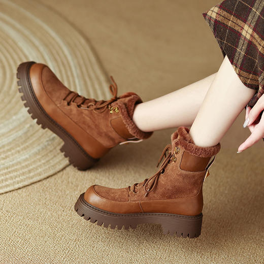 真皮雪地靴，圆头复古系带户外短靴SSS5108 商品图11