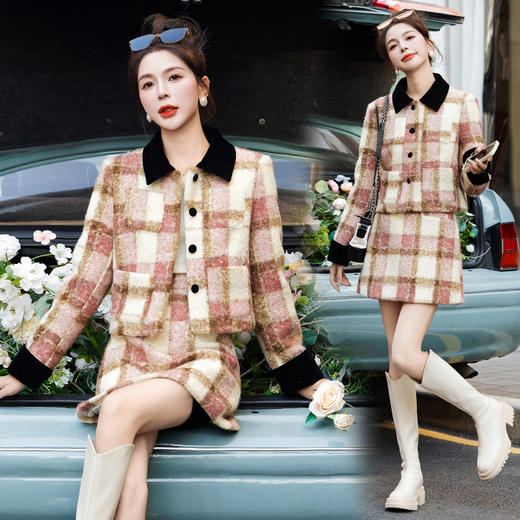 冬装新款，白鸭绒格纹圈圈呢元气撞色拼接羽绒套装HR-YJLY9003 商品图1