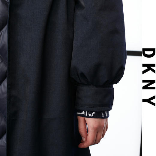 6941737373019	DKNY	【90白鸭绒】加厚假两件设计长款连帽女式羽绒服 藏青色 商品图3