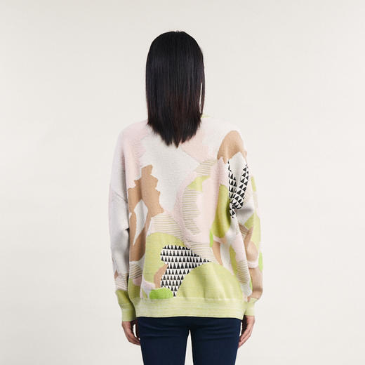 谜底套头针织衫女2024春新款复古文艺花色圆领宽松毛衣241MZ0302 商品图2