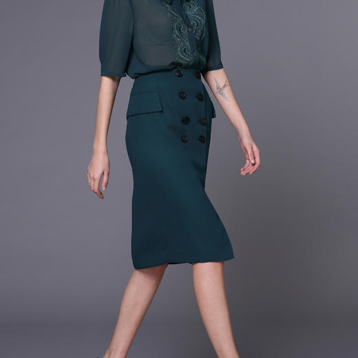 【伯妮斯茵】162B110--绿色半裙--花盆里的瓜叶菊--《生命之美-梵高的花园》 商品图1