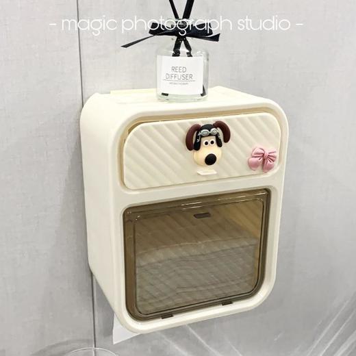 奶油风卫生间纸巾盒轻奢浴室免打孔双层置物架壁挂式卷纸抽纸盒 商品图2