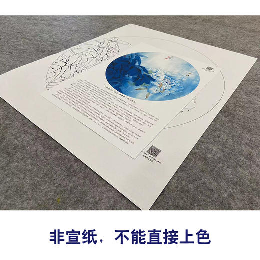 【大彩图】李晓明工笔画白描底稿圆形小品《凤丹白》牡丹蜜蜂临摹勾线花鸟线稿KA01 商品图2