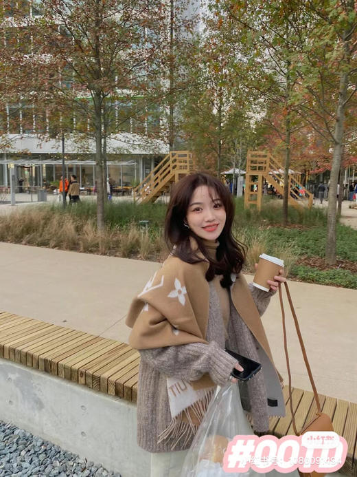 Lv羊绒围巾-奶茶色 商品图0