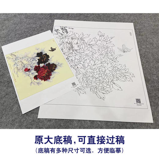 【大彩图】李晓明工笔画白描底稿斗方小品《和风花欲舞》牡丹临摹勾线花鸟线稿K041 商品图1