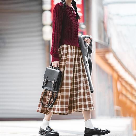 马登女装美式格子口袋半身裙宽松休闲显瘦显高复古格纹长伞裙秋季 商品图4