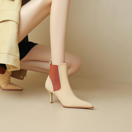 法式高级感，时尚拼色尖头及裸靴WC-M7397 商品图0