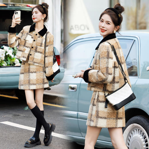 冬装新款，白鸭绒格纹圈圈呢元气撞色拼接羽绒套装HR-YJLY9003 商品图0