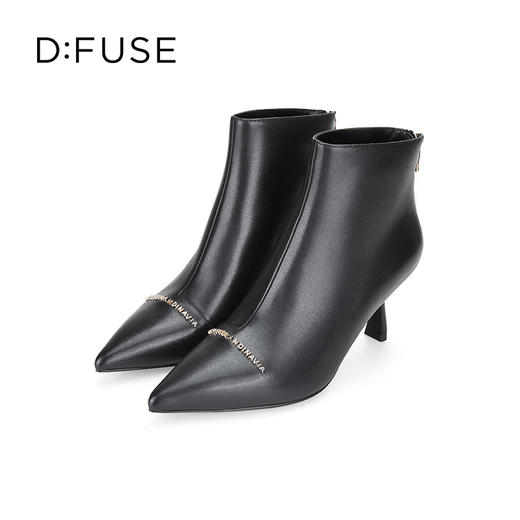 D:FUSE迪芙斯冬季新款短靴女牛皮通勤踝靴金属扣高跟短靴DF34116102 商品图5