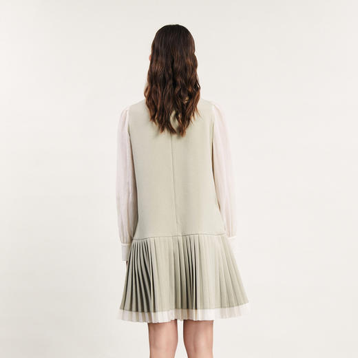 谜底百褶连衣裙长袖女2024春款学院风设计感拼接中长裙241ML0101 商品图2