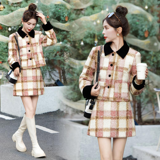 冬装新款，白鸭绒格纹圈圈呢元气撞色拼接羽绒套装HR-YJLY9003 商品图3