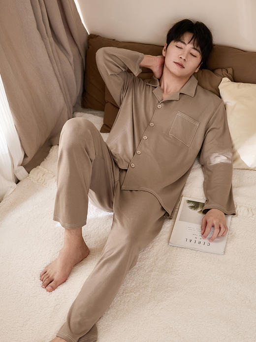 康妮雅男式长袖长裤开襟套装 商品图3