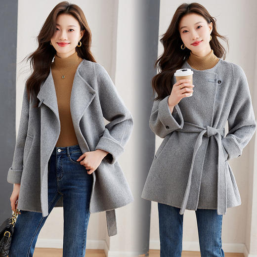 冬季新款，低领纯手工双面羊毛呢风衣系腰带大衣HR-SLYY9229 商品图6
