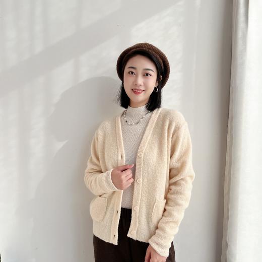 2023秋冬女装新系扣V领口袋百搭简约长袖针织衫 商品图10