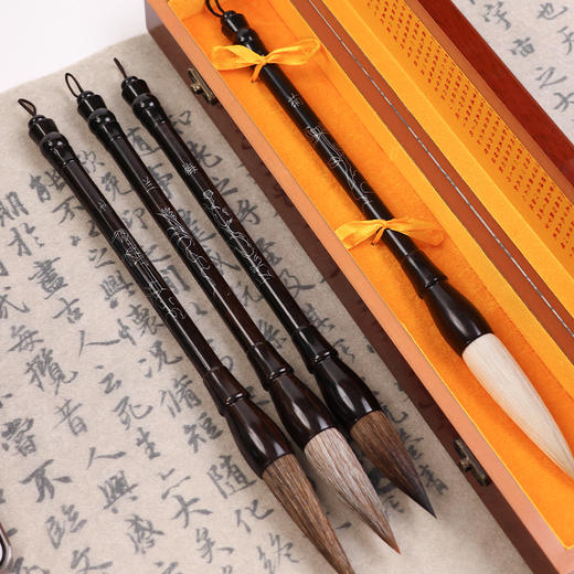 【庆学堂】臻品-非遗黑檀木嵌银四君子斗笔 大字榜书/对联笔/题字写意国画/铺色 梅兰菊竹 收藏送礼 商品图4