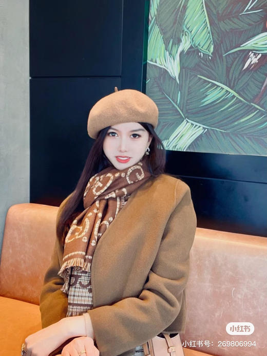 Gucci格纹围巾-棕色 商品图4