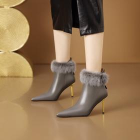 尖头牛皮短靴，加绒瘦瘦靴水貂毛细跟高跟鞋CX-W170-16