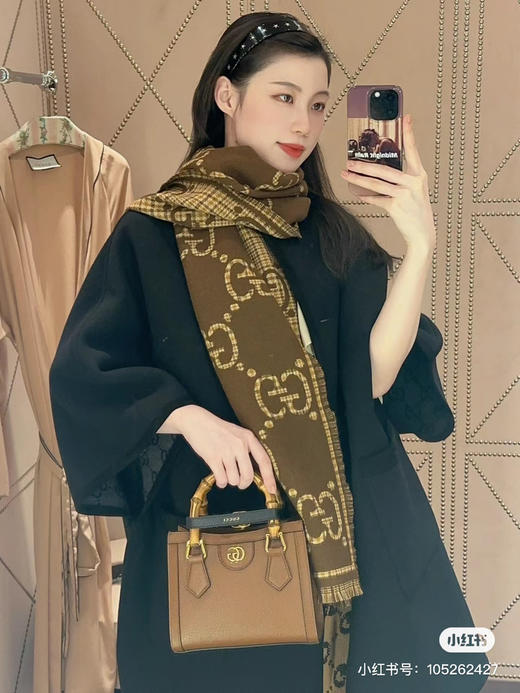 Gucci格纹围巾-棕色 商品图5