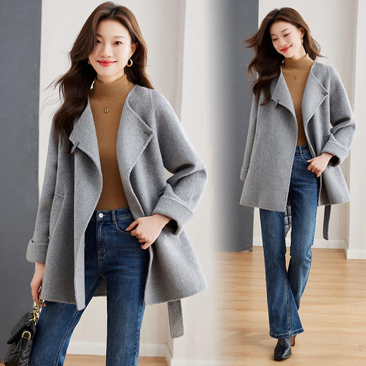 冬季新款，低领纯手工双面羊毛呢风衣系腰带大衣HR-SLYY9229 商品图8