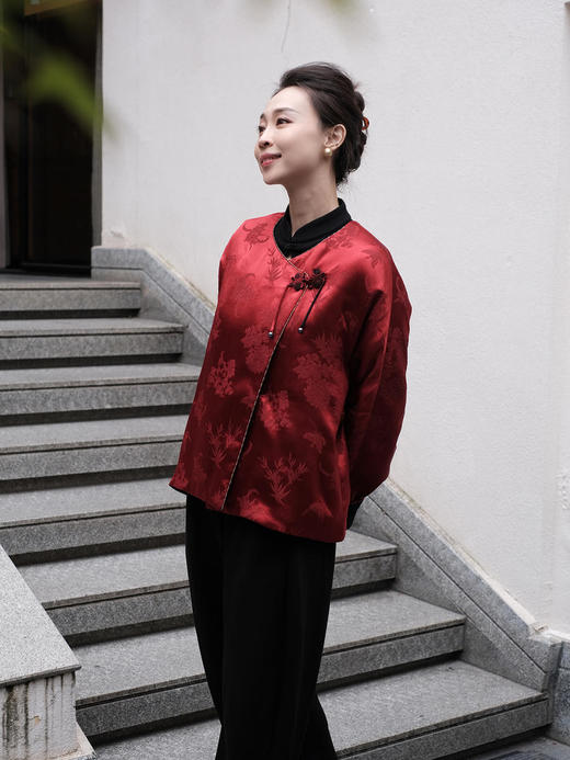 盛唐牡丹 |冠乐绉偏襟花扣夹棉外套 商品图5