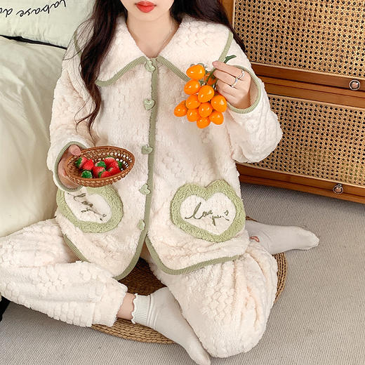 秋冬【小香风睡衣套装】提花珊瑚绒加厚可外穿 冬天保暖家居服 商品图9