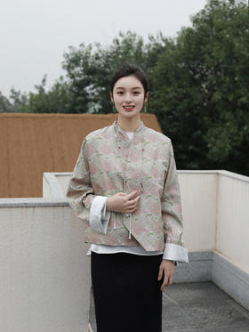  限量款| 盛唐牡丹|万寿无疆牡丹纹重缎宋锦新中式外套-粉团纹(不夹棉）