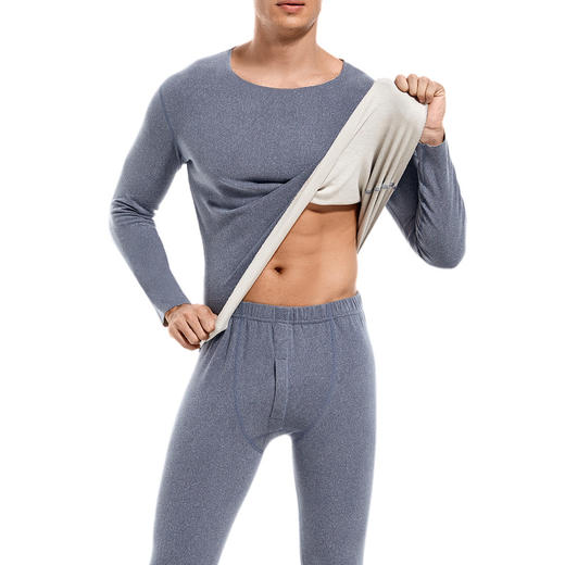 洁丽雅男士保暖套装轻薄保暖圆领蚕丝羊毛保暖内衣男套装 商品图8