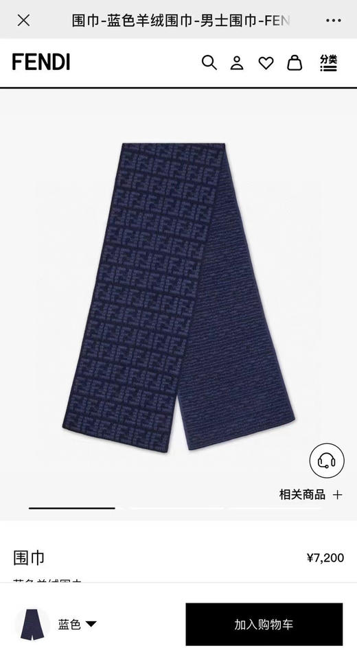 Fendi围巾男士-蓝 商品图2