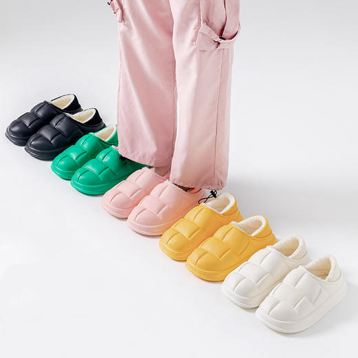「四公分厚底！防水款」2023新款防水棉鞋女秋冬季室内家居情侣包跟毛绒月子防滑保暖拖鞋 商品图3