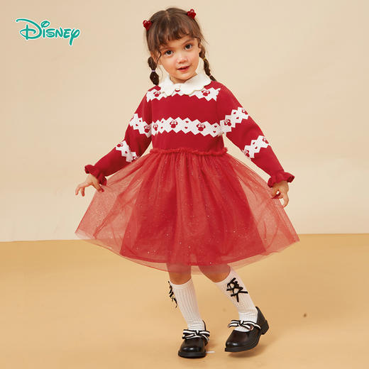 秋冬女童针织连衣裙米妮条纹印花大红公主裙百搭拜年233Q824
 商品图3