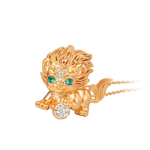 [醒狮系列] 18K玫瑰金镶嵌钻石祖母绿项链#醒醒 商品图0