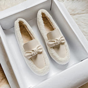 羊羔毛加绒豆豆鞋厚底一脚蹬毛毛鞋HD-303-12