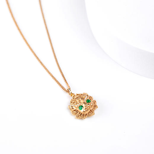 [醒狮系列] 18K玫瑰金镶嵌钻石祖母绿项坠#醒醒 商品图1