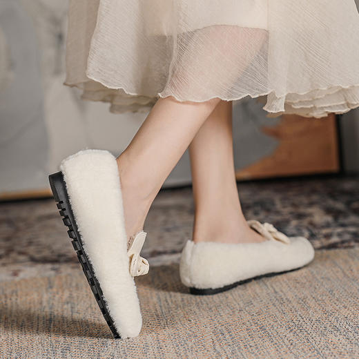 羊羔毛加绒豆豆鞋厚底一脚蹬毛毛鞋HD-303-12 商品图2