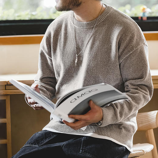 工装优选 美式休闲雪尼尔圆领毛衣保暖慵懒基础打底针织衫男秋冬 商品图4