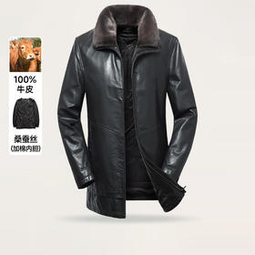 【真皮DSZ】【内胆可拆卸】大依优型大码牛皮貂毛领棉衣皮外套休闲简约大号皮夹克真皮皮草加肥加大